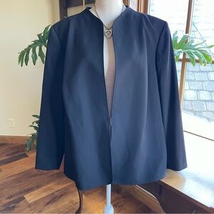 Tahari ASL Collarless Black Minimalist Neutral Blazer Jacket